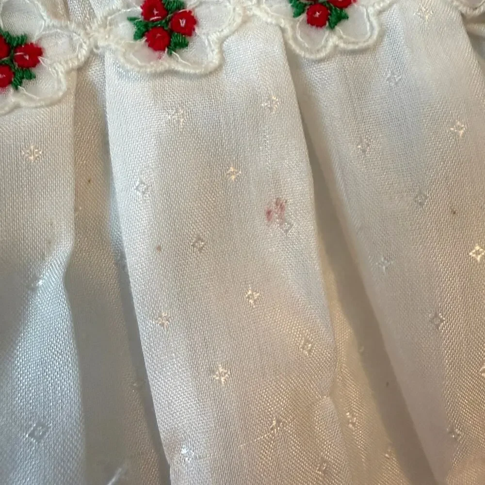 Vintage Polly Flinders Hand Smocked Dress White Red Rose 12M